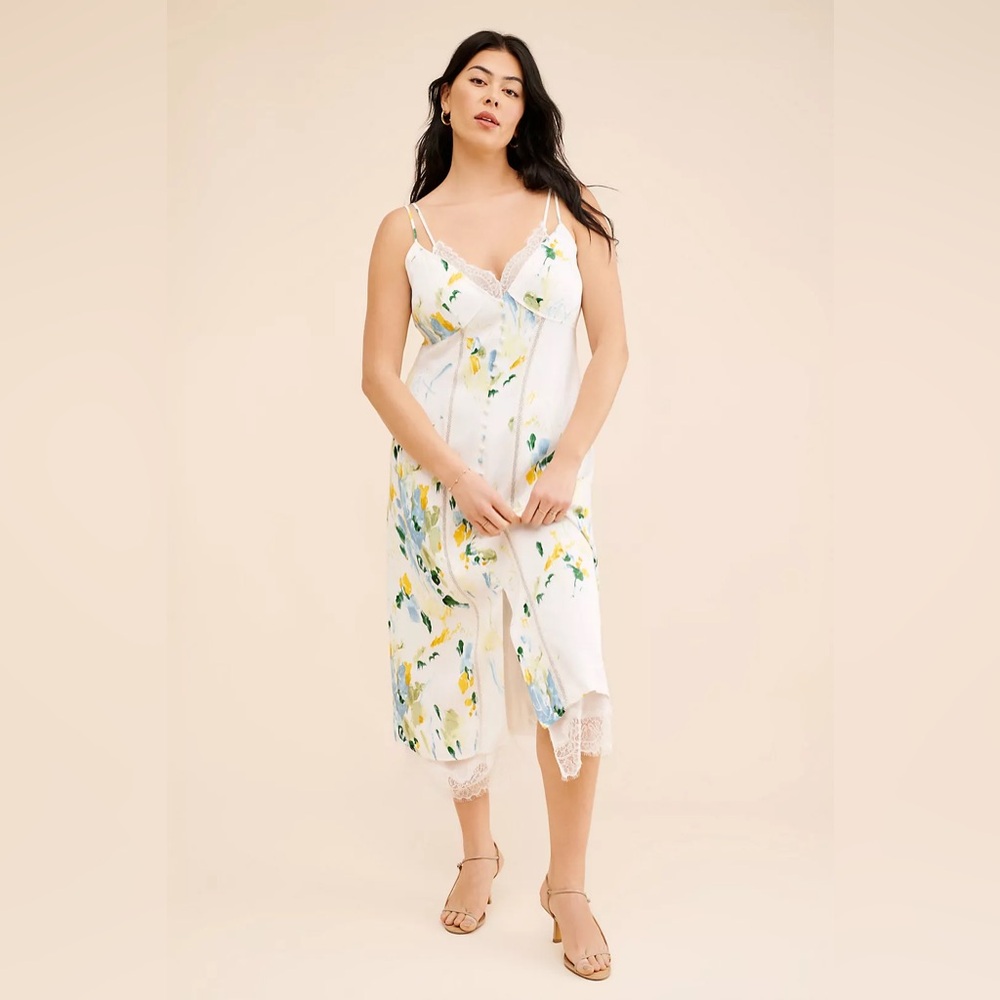 Lace Watercolor Button-Front Slip Dress